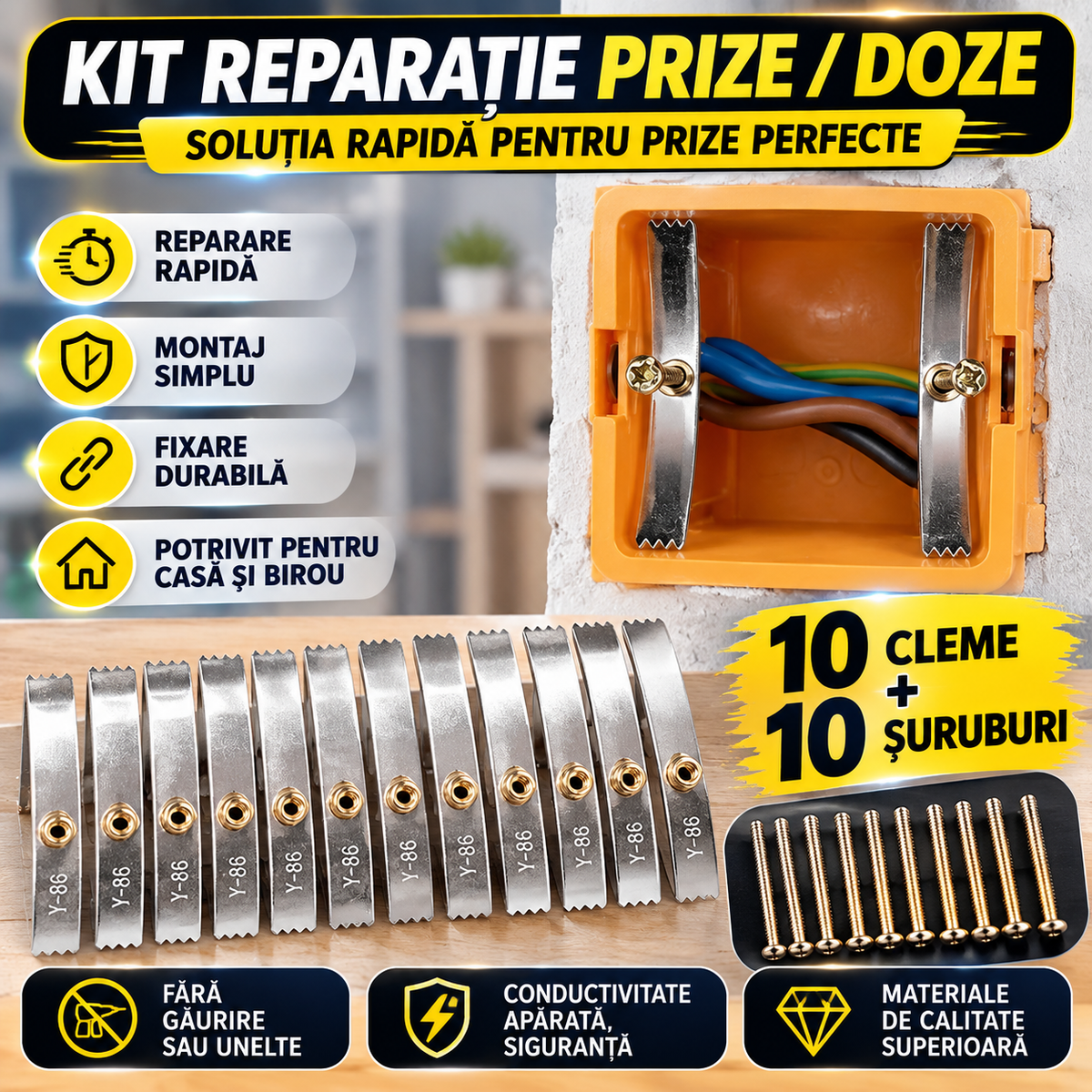 Kit de reparatie pentru cutii de prize (10 cleme + 10 suruburi)