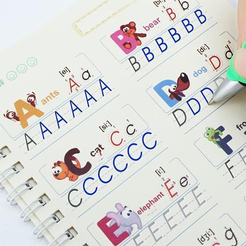 KalliBook - Set 4 Carti Caligrafie Reutilizabile - 2 x Stilou Magic + 16 x Rezerve Wonder Ink (PROMOTIE)