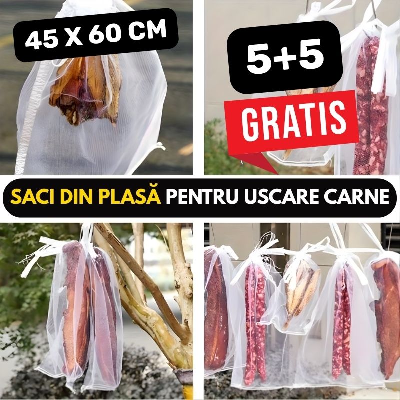 Saci din plasă pentru uscare carne - 5 bucăți