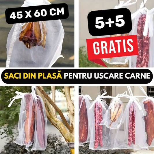 Saci din plasă pentru uscare carne - 5 bucăți