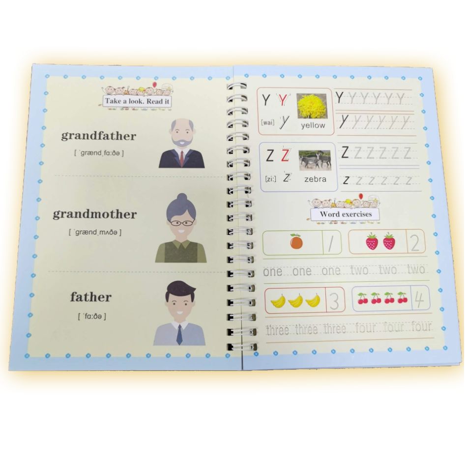 KalliBook - Set 4 Carti Caligrafie Reutilizabile - 2 x Stilou Magic + 16 x Rezerve Wonder Ink (PROMOTIE)